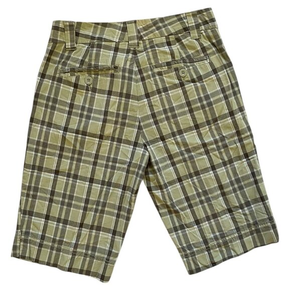 Calvin Klein Jeans Women's Shorts 8 Green Brown Flat Front Pockets Preppy Plaid - Picture 2 of 5